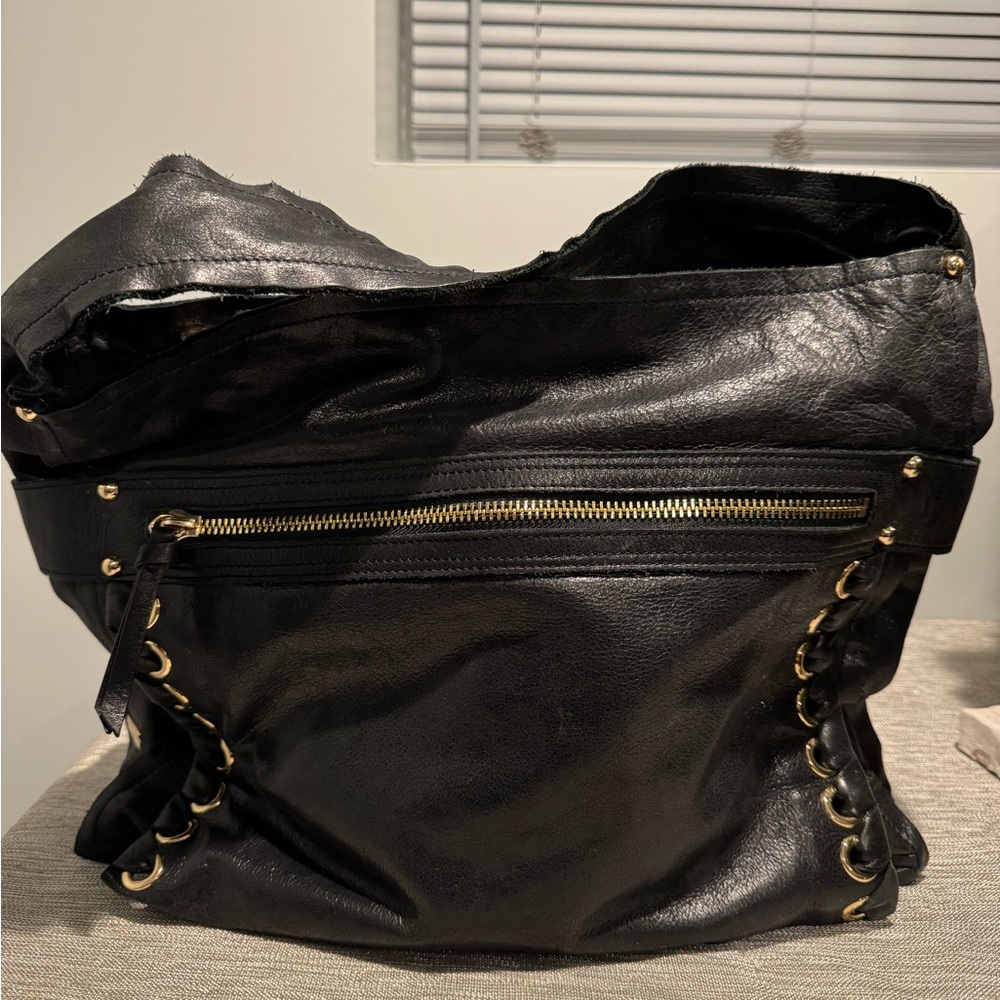 Vince Camuto Black Leather Hobo Shoulder Bag